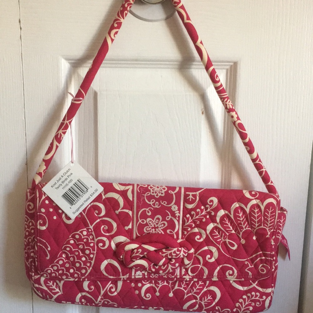 Vera Bradley Knot Just a Clutch Twirly Birds Pink